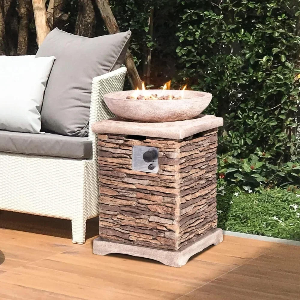 Description Picture 3 of item20" Outdoor Fire Pit Table, 40,000 BTU Concrete Gas Fire Pit W Lava Rocks, Rain Cover,Imitation Stone Design, Propane Fire Table