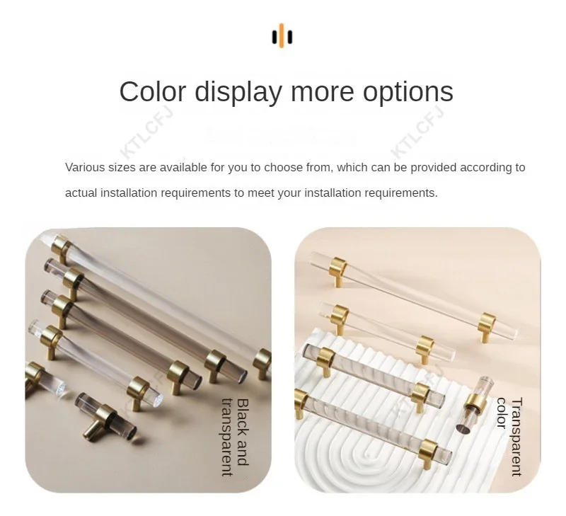 Description Picture 3 of item1Pcs Acrylic Handle American European Style Cabinet Drawer Wardrobe Door Handle Brass Base Door Handle 96/128/160/228mm
