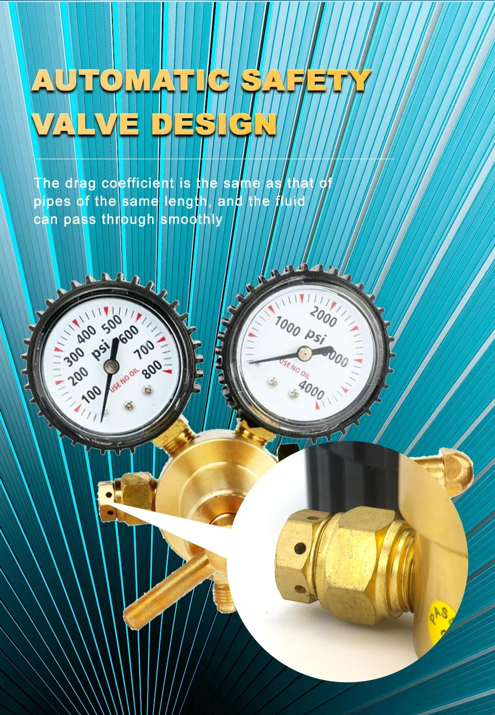 Description Picture 6 of item1/4" Brass Nitrogen Regulator 0-800PSI Gas Pressure Reducing Valve Connection Gauges CGA580