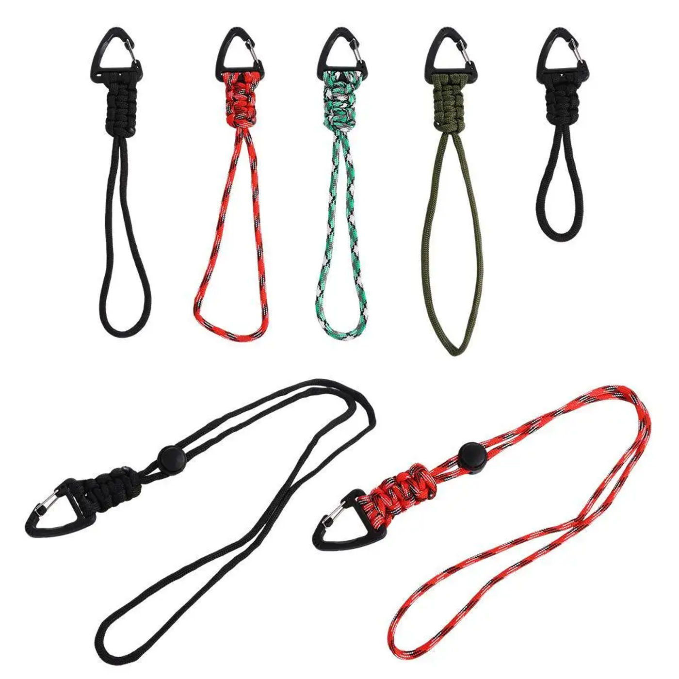 Description Picture 2 of item1Pcs 22/48cm 8Styles Paracord Keychain Braided Nylon Lanyard Metal Triangle Buckle High Strength Parachute Cord Carabiner
