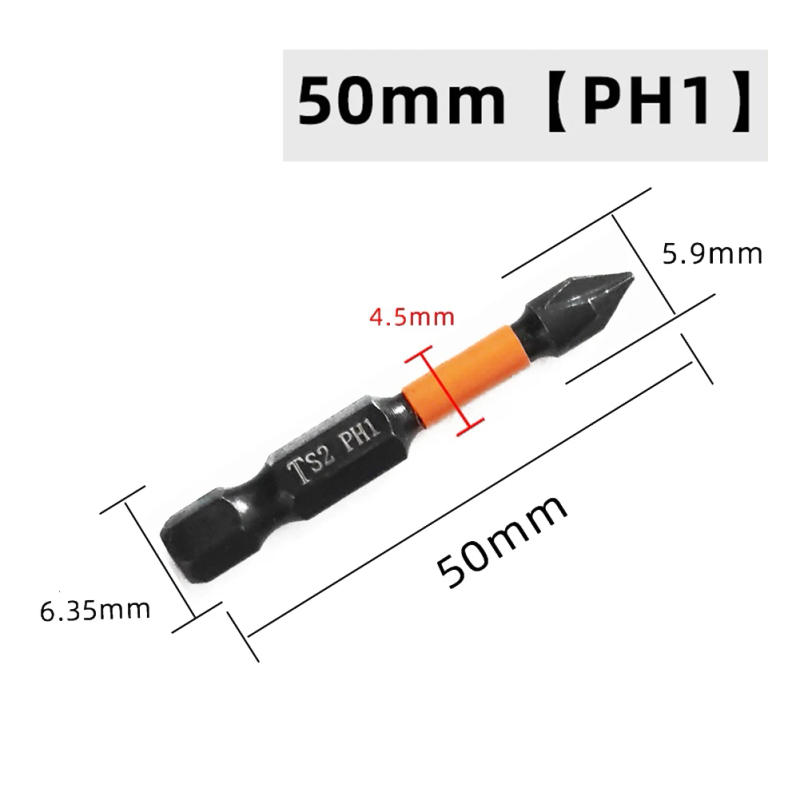 Description Picture 4 of item1pc 50mm Screwdriver Bits Magnetic Batch Head Electric Screwdriver 1/4inch Hex Shank Non-slip PH1,PH2,PH3,PHZ1,PZ2,PZ3