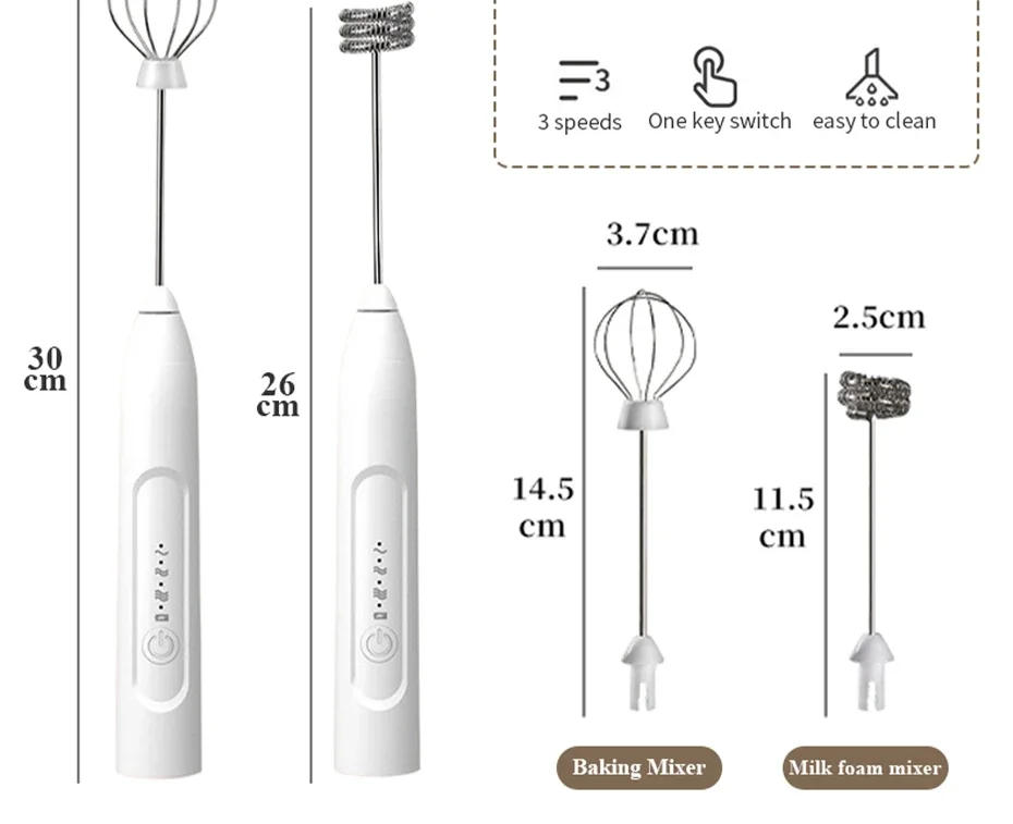 Description Picture 4 of itemBaking Mixer Milk Frother 2-in-1 USB Rechargeable Electric Egg Beater Kitchen Gadgets Coffee Stirrer Thermomix Tm6 Tools Dining