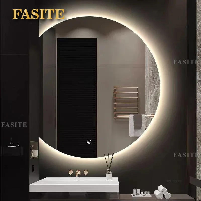 Description Picture 4 of itemNordic Special-shaped Bath Mirrors Semicircular Makeup Mirror Wall Hanging with Light Bathroom Led Touch Screen Bathroom Mirror
