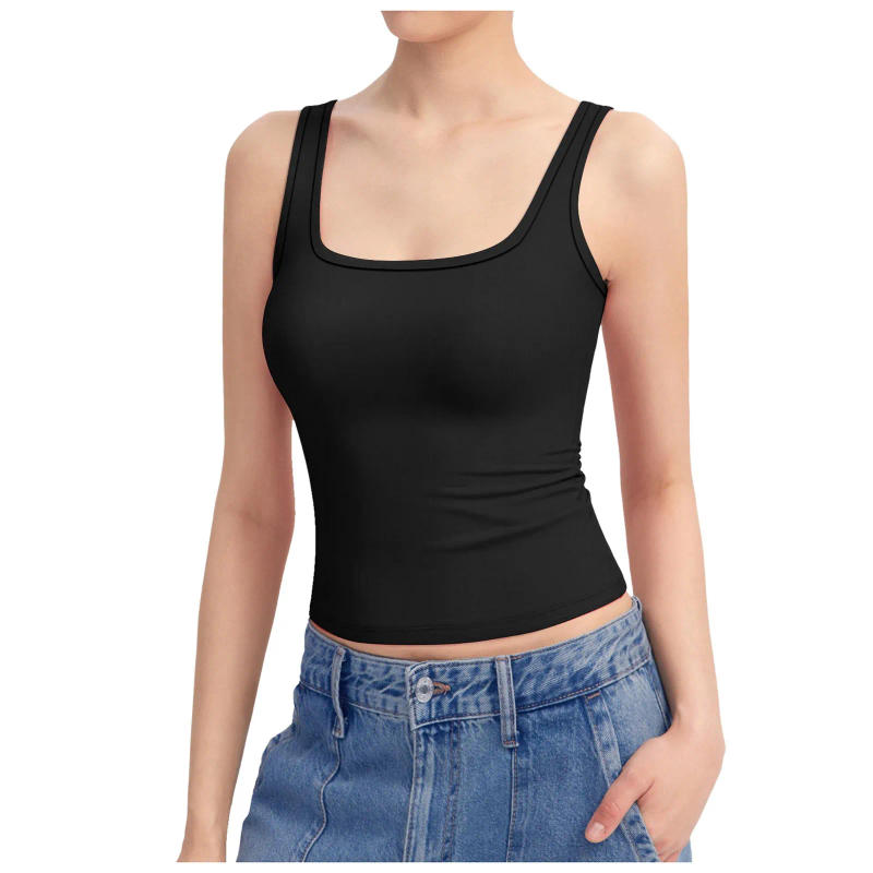 Description Picture 3 of itemWomen'S Square Neck Tank Top Sleeveless Double Lined Basic Tops Sharp Collection Elastic Knitted Vest Summer Cotton Camisole