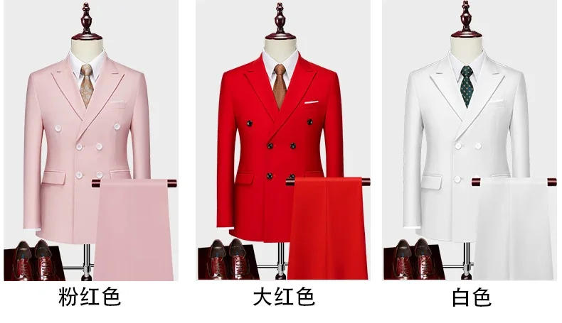 Description Picture 4 of item(Jacket+Pants) Mens Suits 2 Pieces Fashion Solid Double Breasted Men Wedding Prom Dress Formal Business Slim Fit Wedding Tuxedo