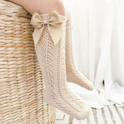 Baby Knee High Socks Kids Girls Bow Long Sock Soft New Summer Cotton Mesh Breathable Children Hollow Out Socken For 0-7Years