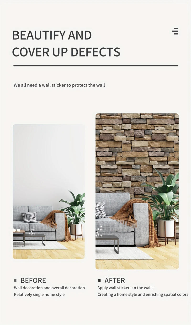 Description Picture 5 of itemVinyl Stone Pattern Decor Contact Paper for Home Decor Self Adhesive Waterproof Removable Wallpaper for Living Room Wall Decor