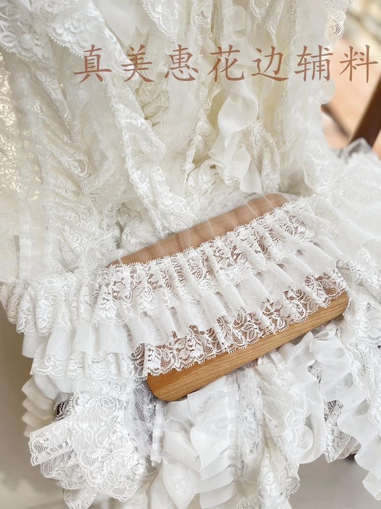 Description Picture 3 of itemPleated Chiffon Fabric with Embroidery Fringe Ribbon, Lace Collar, Ruffle Trim, DIY Apparel, Curtains, Sewing Decor, 3 Layers