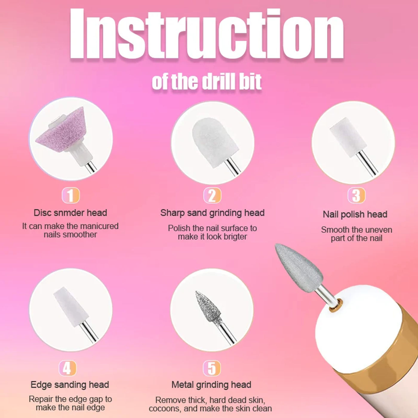 Description Picture 4 of item5 in 1 Electric Nail Polish Drill Machine With Light Portable Mini Electric Manicure Art Pen Tools For Gel Remover