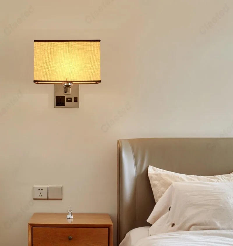 Description Picture 4 of itemCreative LED Fabric Lampshade E27 with Switch Wall Light USB Charging Port Bedroom Bedside Lamp Indoor Decorative Wall Light