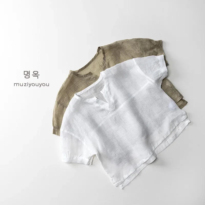 Description Picture 5 of itemChildren's Shirt 2025 Summer New Style Cool and Breathable Thin T-shirt Top for Boys and Girls Japanese and Korean Clothing