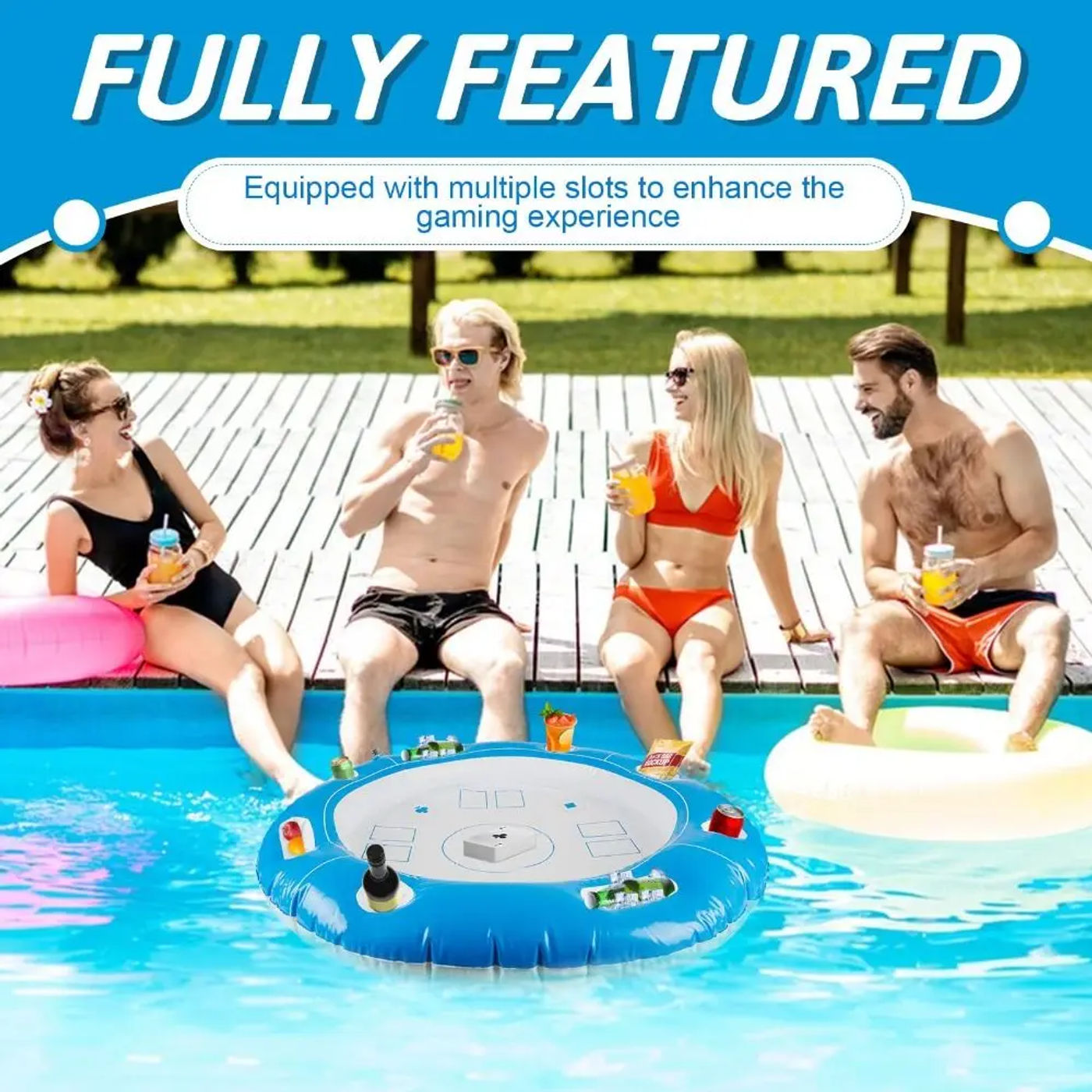 Description Picture 3 of item40 Inch Floating Games Table Large Waterproof Play Cards Pool Card Playing Desk Foldable Drinks Holder Inflatable Pool Trays
