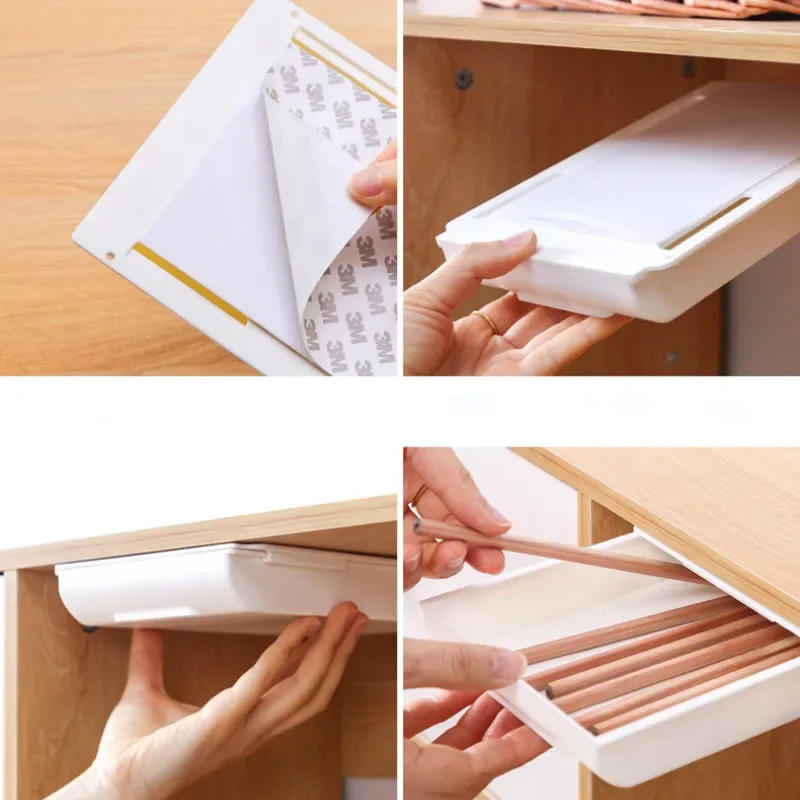 Description Picture 4 of itemHidden Storage Box Desk Storage Drawer Self-Adhesive Plastic Table Storage Holder Simple Sundries Cosmetics Stationery Organizer