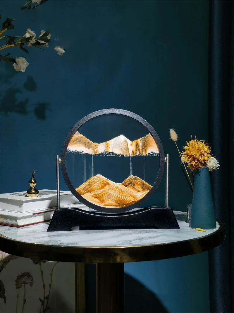 Description Picture 3 of itemCreative Moving Sand Art Rotatable Flowing Sand Painting Round Glass 3D Sandscape Quicksand Hourglass Office Home Decor Gifts