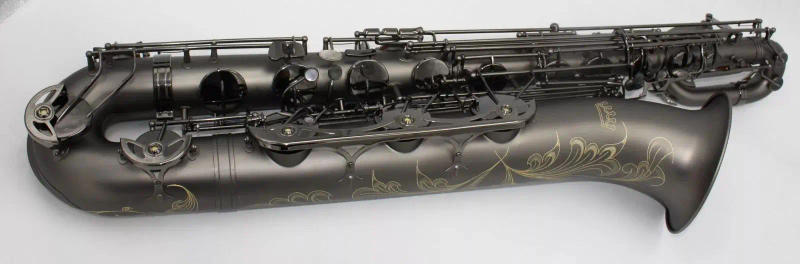 Description Picture 6 of itemHigh grade music Matt black Baritone Saxophone full body hand engraving