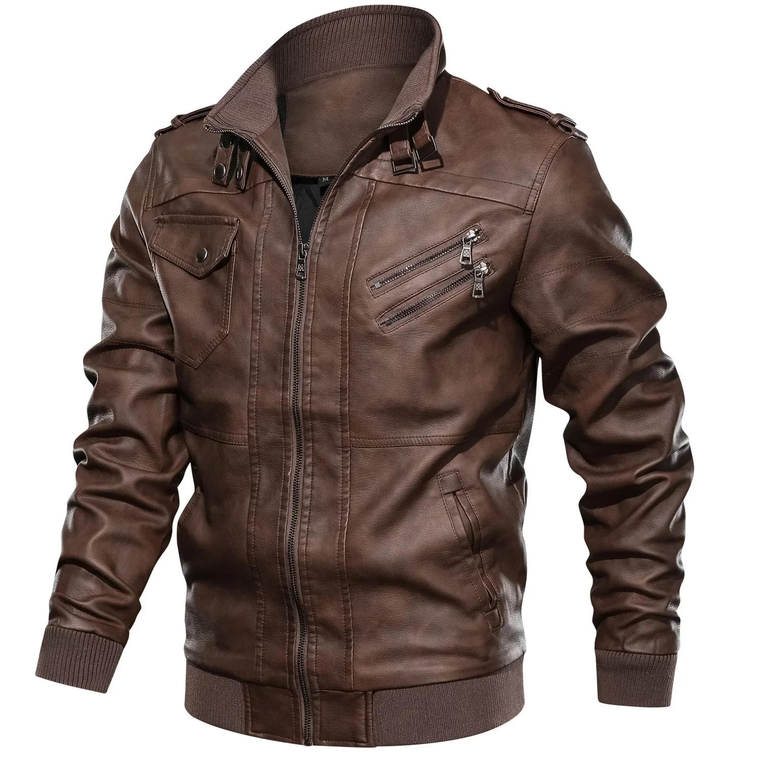 Description Picture 4 of item2023 Autumn and Winter Men's Detachable Hooded Knitted Hat PU Leather Coat Large Casual Motorcycle Leather Coat