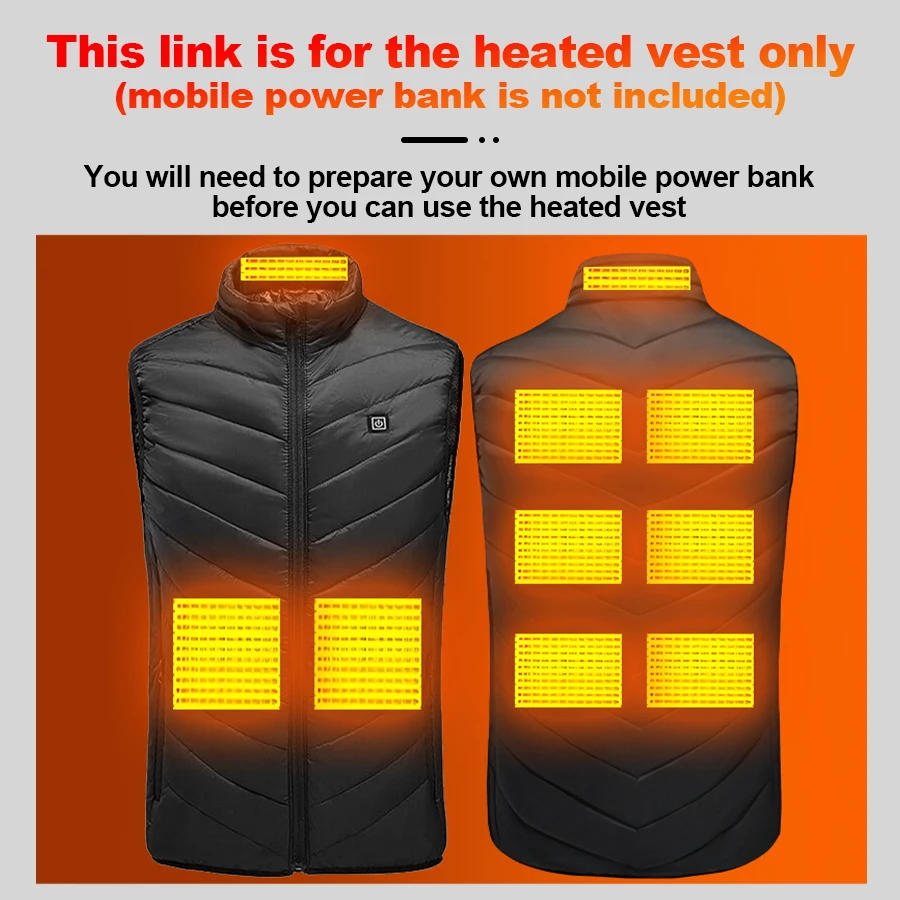 Description Picture 2 of itemX-TIGER 9/2 Places Heated Jacket Men Women USB Electric Thermal Warm Hunting Coat Winter Outdoor Camping Hiking Heated Vest