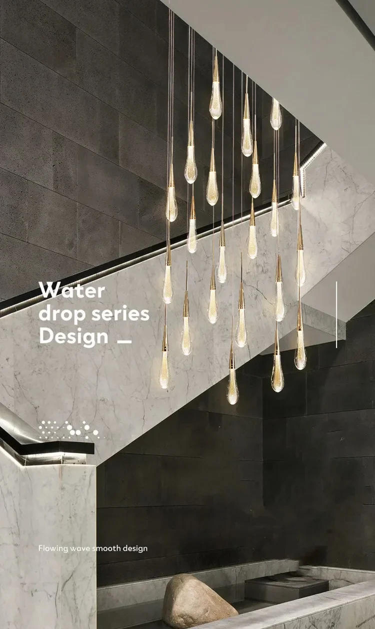 Description Picture 2 of item2024 New Modern LED Crystal Pendant Light Lustre Restaurant Bar Composite Staircase Light Living Room Home Decoration Lighting
