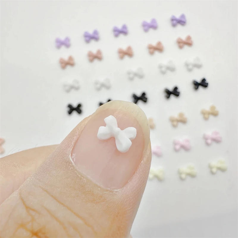 Description Picture 4 of item100pcs Mini Bow Nails Charm Kawaii Nail Art Accessories 3D Colorful Resin Bow Tie Rhinestones Nails Decorations Parts Korean DIY