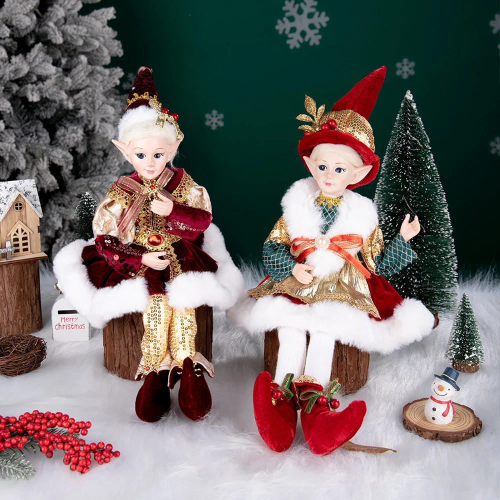 Description Picture 4 of itemSitting Elf Doll Party Holiday Gift Elf Doll With Hat Christmas Decoration Doll Bendable 2024 New Year Navidad Home Decor