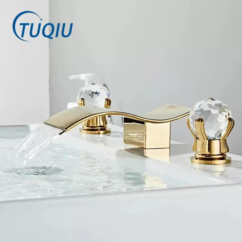 Description Picture 2 of itemGold and White Swan  Brass Black Bathroom Basin Faucet Mixer Tap Hot Cold Sink faucet