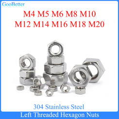 1-20Pcs Left Threaded Hexagon Nuts M4 M5 M6 M8 M10 M12 M14 M16 M18 M20 Stainless Steel Hex Nuts For Screw And Bolt Fastener Tool
