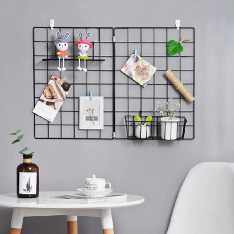 Description Picture 6 of itemIns Home Wall Decoration Iron Grid Decor Frame Hanging Rack Wall Display Art Storage Box Basket Mesh Shelf Rack Holder Organizer