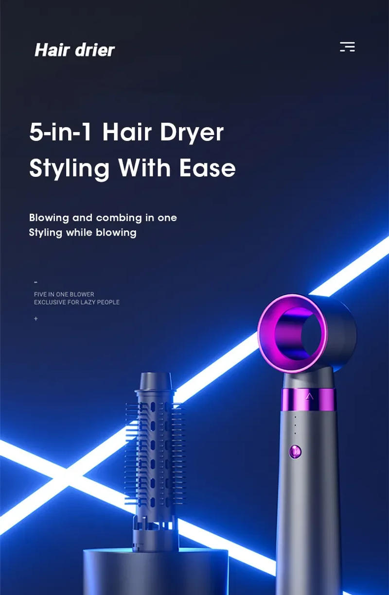 Description Picture 2 of item5 in 1 Hair Dryer Hot Cold Air Styler Comb Electric Blowing Negative Ion Hair Dryer Styling Tool Auto Curling Iron Hair Dryer