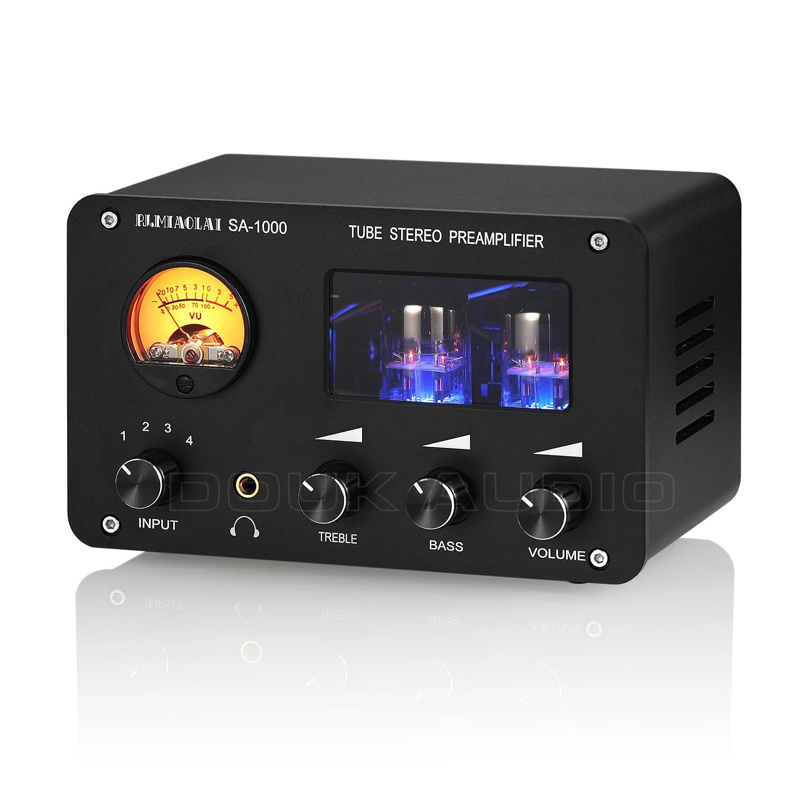 Description Picture 2 of itemNobsound HiFi Vacuum Tube Preamp Stereo 4-Way Audio Switcher Desktop Headphone Amplifier w/VU Meter Treble&Bass Control