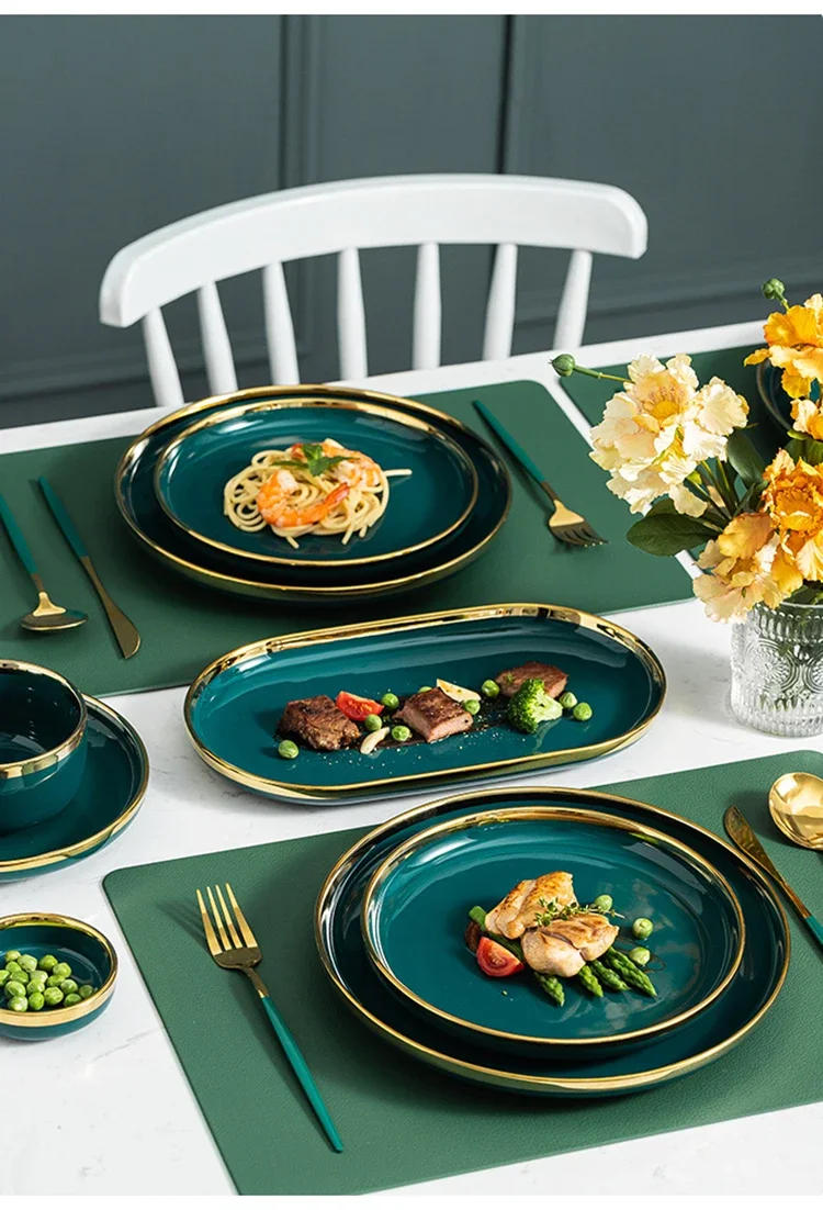Description Picture 6 of itemCeramic Dinner Plates Dinnerware Set Dishes Luxury Green Food Dessert Plate Salad Soup Bowl Tableware Set for Restaurant Hotel