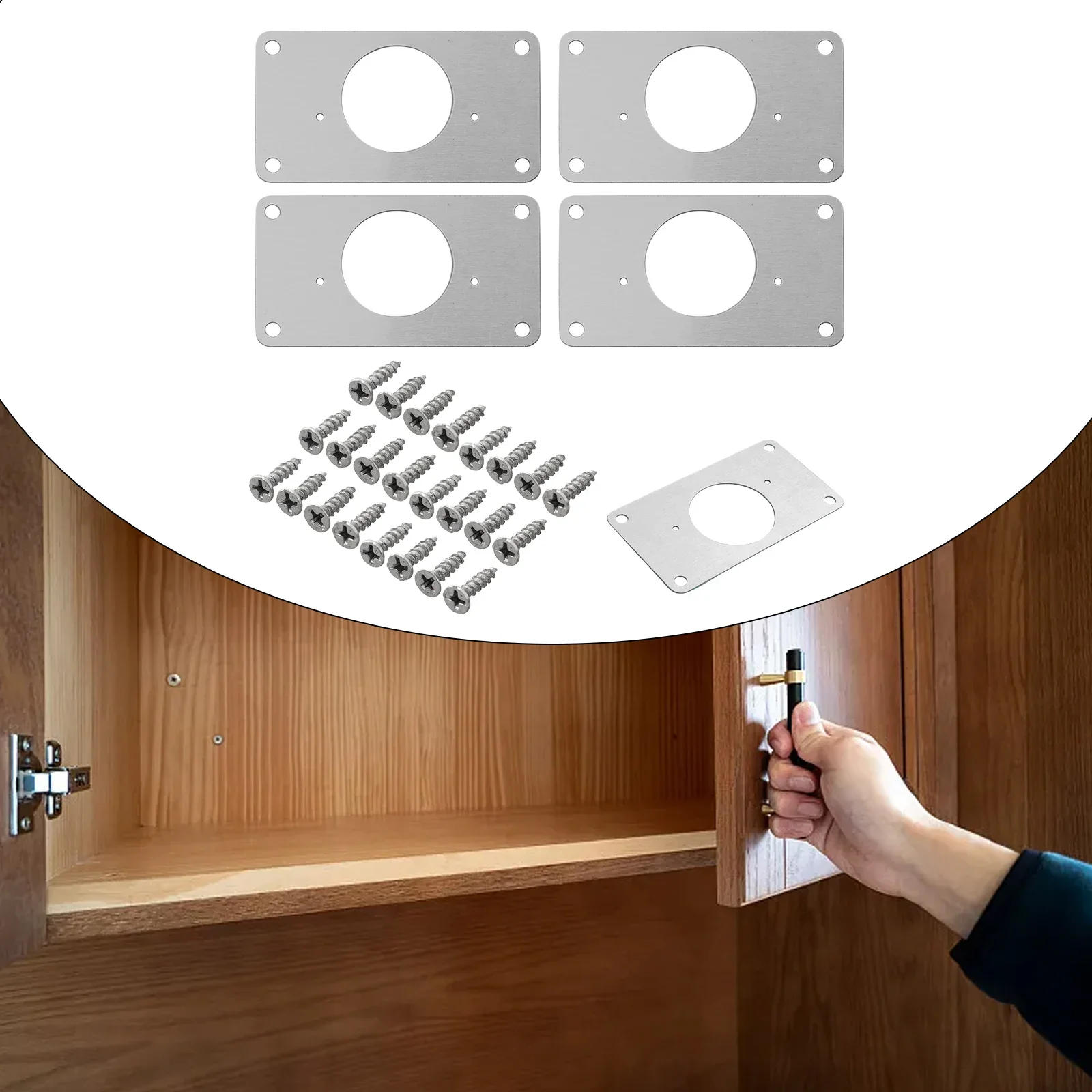 Description Picture 2 of item1/2/4/10 Pieces Hinge Repair Plate Cabinet Furniture Drawer Table Stainless Steel Home Hardware Hinge Fixing Plate