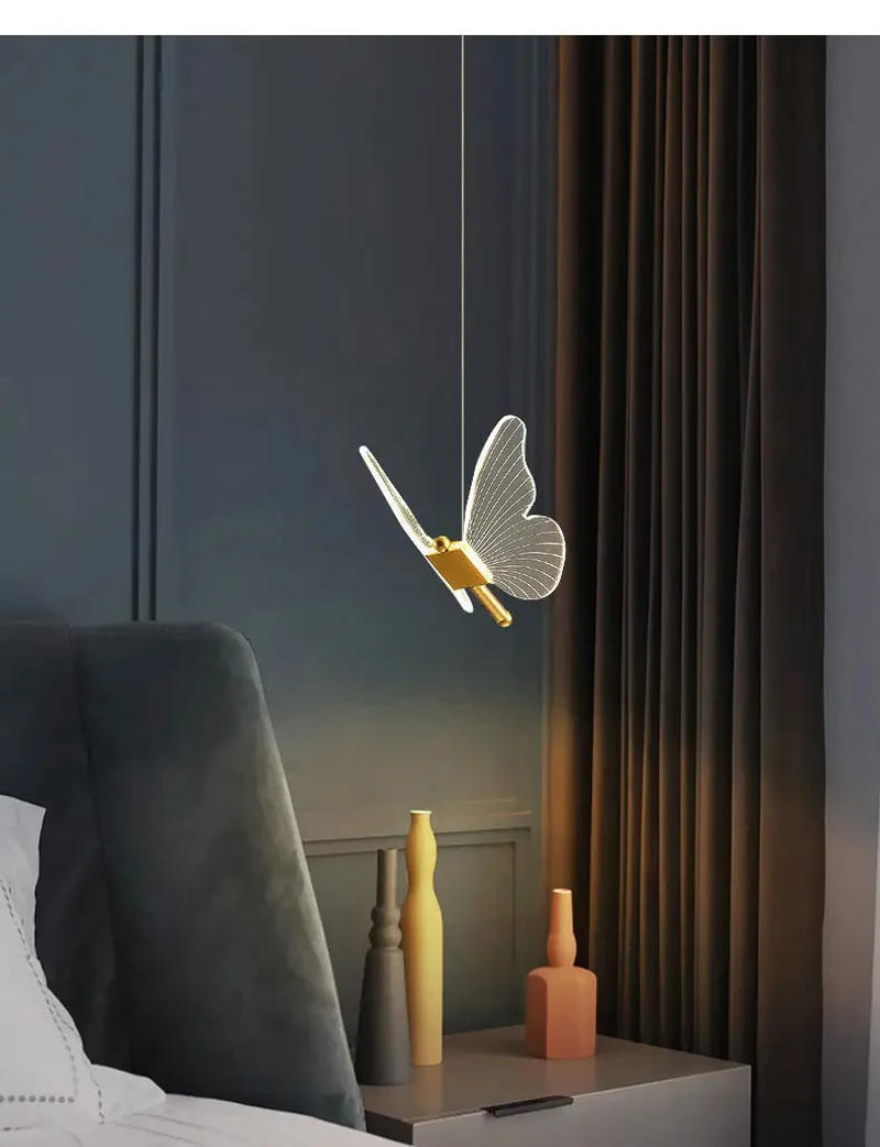 Description Picture 3 of itemNordic Butterfly Led Pendant Lamp Bedside Staircase Bedroom Hanging Lamps For Ceiling Art Indoor Lighting Light Fixture