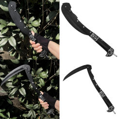 Black Sharp Folding Sickle Scythe Portable Stainless Steel Blade with Sheath for Harvesting Crops Multipurpose Comfortable Grip