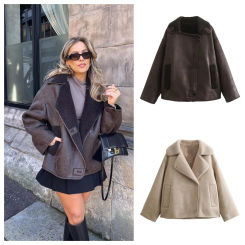 European and American autumn and winter new fashion versatile lapel double-sided loose fur one-piece jacket