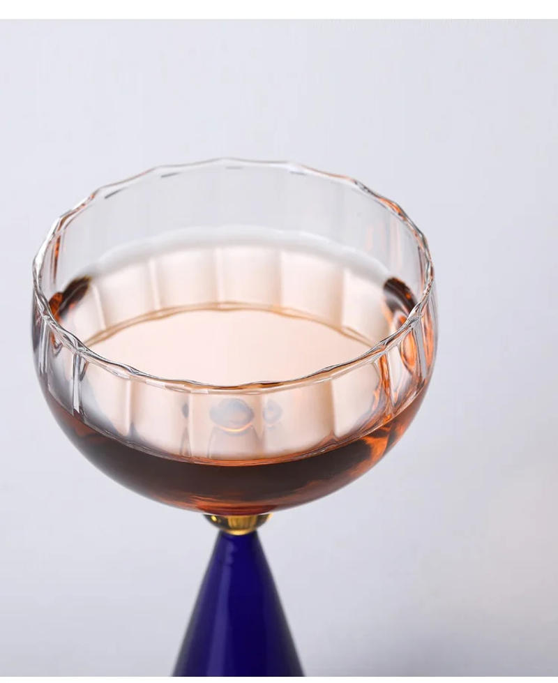 Description Picture 5 of item250ml Elegant Champagne Coupes Nordic Inner Ripple Wine Glasses With Ball Stemmed Goblet Cup Blue Amber Base Cup 1 Piece