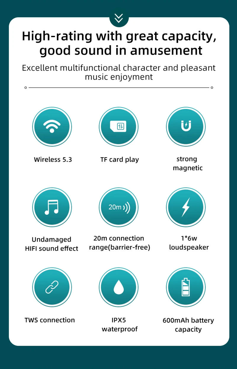 Description Picture 3 of itemFree Shipping Mini Portable Strong Magnetic Speaker BT5.3 Wireless Stereo Music Box Outdoor Waterproof IPX6 Popular By Audience