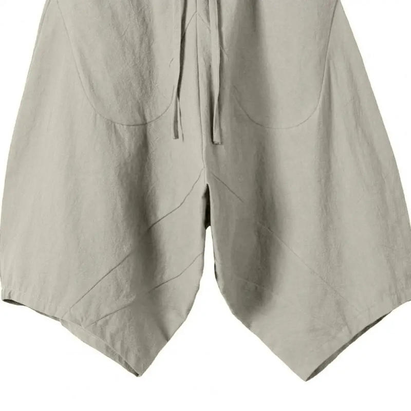 Description Picture 6 of itemTrendy Men Pants Summer Drawstring Comfy Solid Color Drawstring Baggy Pants 3/4 Trousers Skin friendly