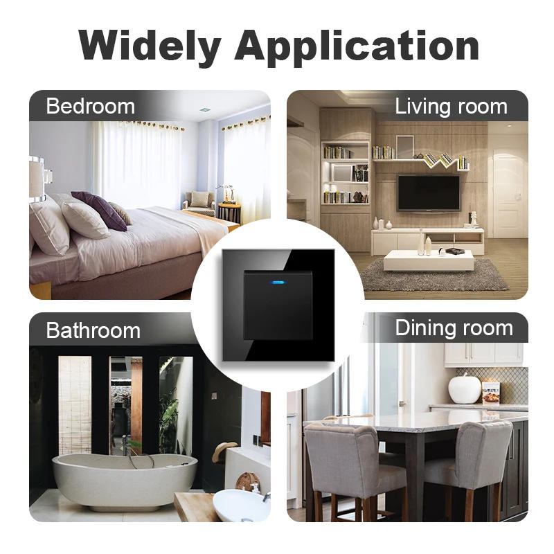 Description Picture 6 of itemNYWP Luxury Crystal Tempered Glass Panel 1 Gang 2 Way Light Switch On / Off Wall Switch With LED Indicator 16A AC 250V