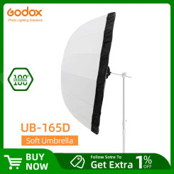 Godox UB-165D 165cm White Parabolic Reflective Transparent Soft Umbrella Studio Light Umbrella with Black Silver Diffuser Cover
