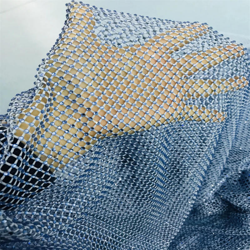 Description Picture 5 of itemChunky Glitter Blue Yellow Glass Rhinestone Mesh Fabric  Glass Crystal Trim Ribbon Elastic Diamond Mesh Strass Appliqu