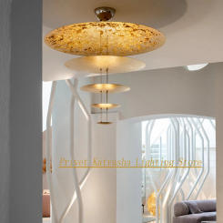 2024 French Pendant Light Gold Avize Modelleri Creative Disc Chandelier Hanglamp Led Lustres for Living Room Hotel Decor