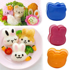 3pcs Sushi Mold Maker Sushi Making Kit Cartoon Bear Rabbit Onigiri Rice Ball Mold Kids Packed Lunch Kitchen Tools Accessories