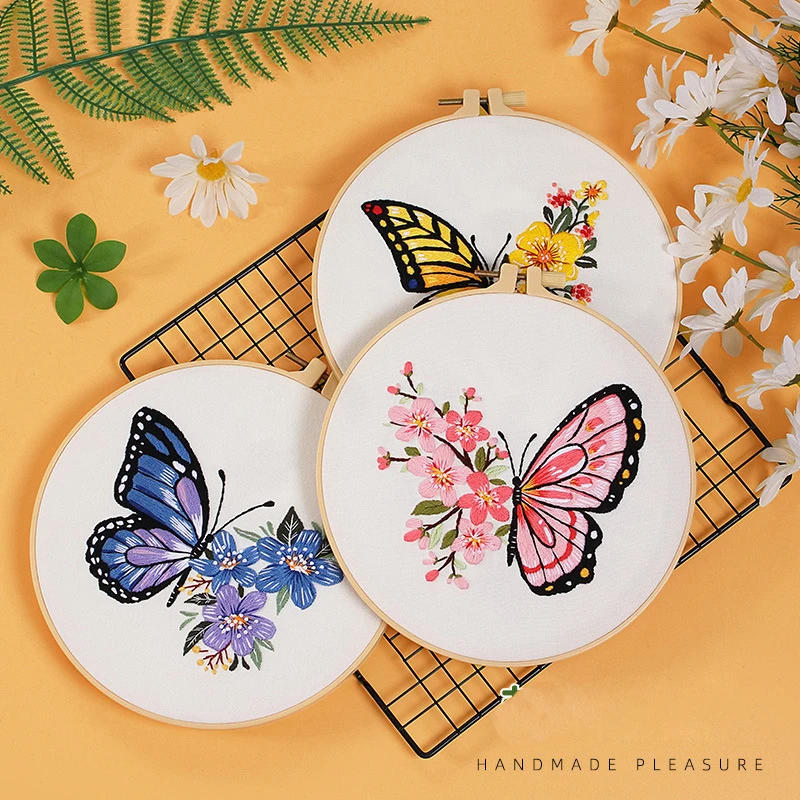 Description Picture 2 of itemButterfly Flower Embroidery Stitch Practice kit, Beginners Embroidery Kit Include Embroidery Cloth Threads for Craft Lover