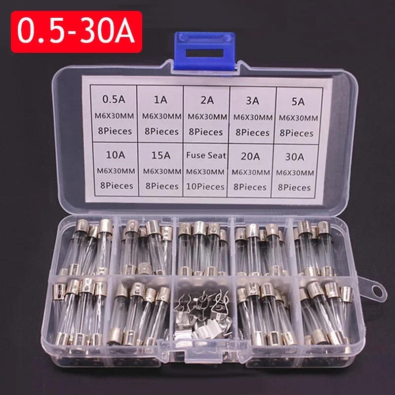 Description Picture 2 of item100/72pcs Car Fast-blow Glass Fuses Car Glass Tube Fuses 0.2-20A 0.5-30A Assorted Kit for Car Light Inflator vacuum Cleaner