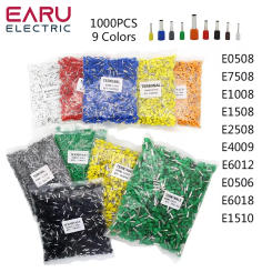 1000pcs/Pack E0508 E7508 E1008 E1508 E2508 Insulated Ferrules Cable Terminals Electrical Terminator Block Cord End Wire Connecto