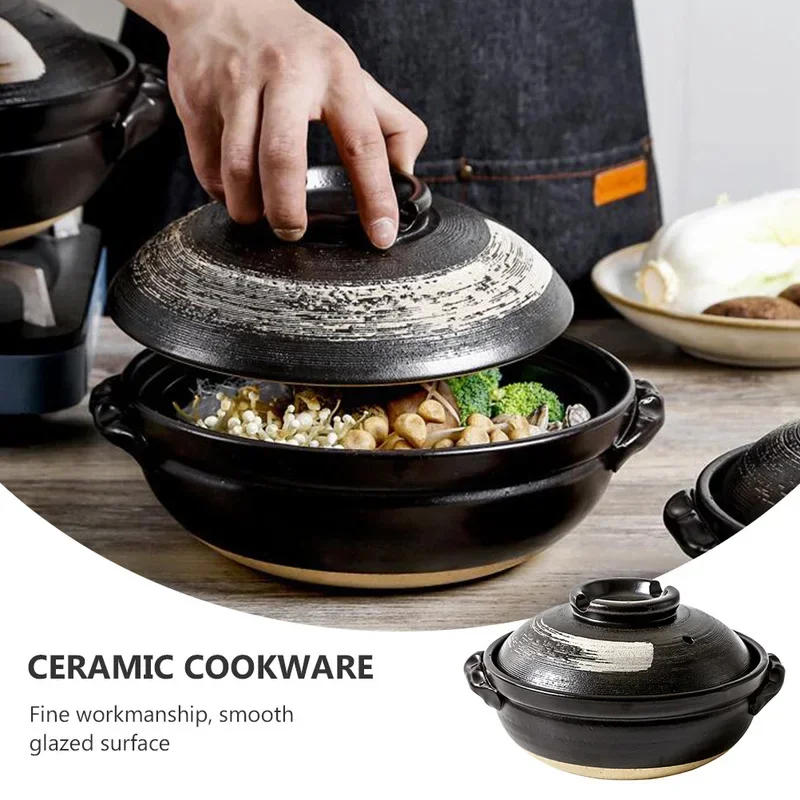 Description Picture 4 of itemPot Ceramic Clay Cooking Casserole Japanese Stew Soup Lid Earthenware Hot Pots Korean Stockpot Dish Pan Cookware Stock Chinese