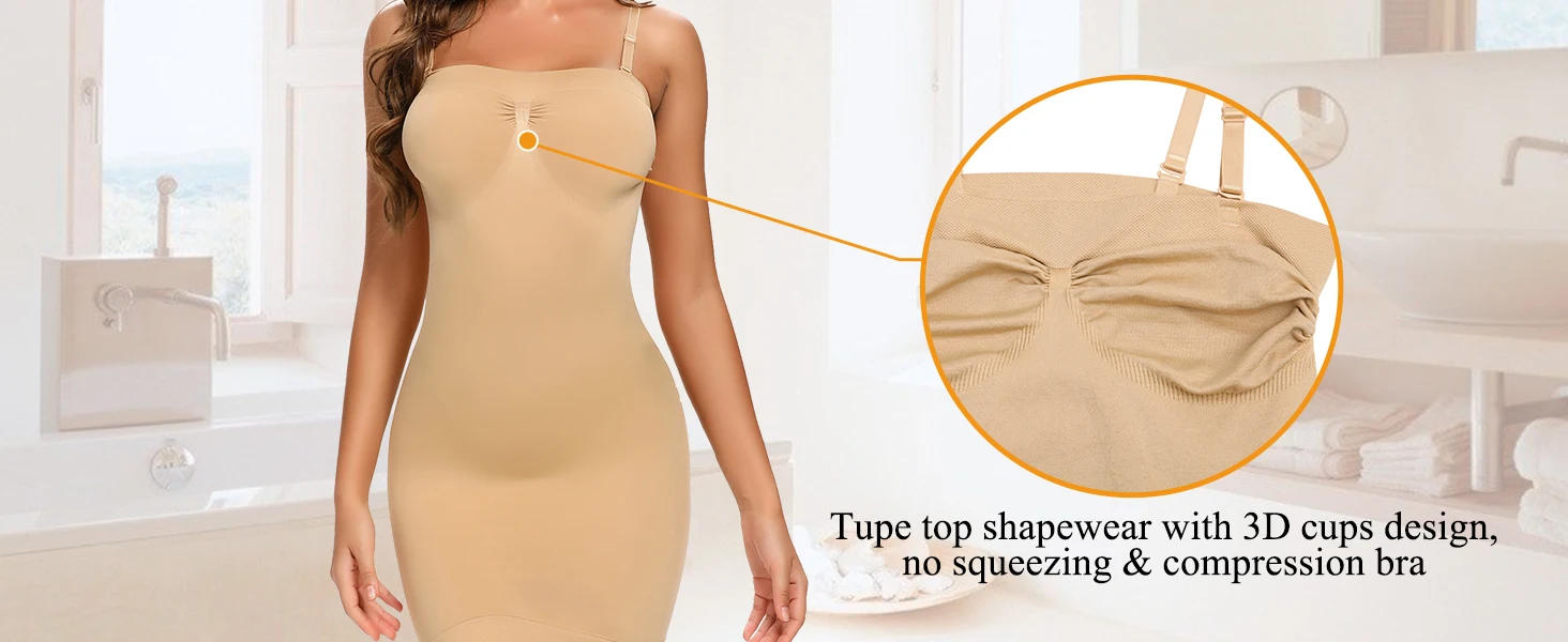 Description Picture 3 of itemStrapless Shapewear Slip for Women Under Dress Full Slips Dress Tummy Control Camisole Body Shaper Seamless Corset Underwear