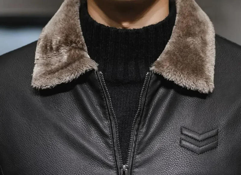 Description Picture 5 of itemMen's Slim Jacket Fashion Faux Fur Collar Windproof Warm Coat Male Brand Clothing New Thick Leather Jacket Mens Winter Autumn