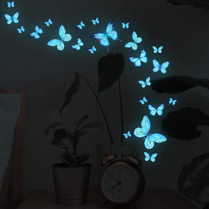 Description Picture 3 of itemBlue Light Butterfly Luminous Wall Stickers for Kids Rooms Girls Room Home Decor Glow in the Dark Fluorescent Light Stickers