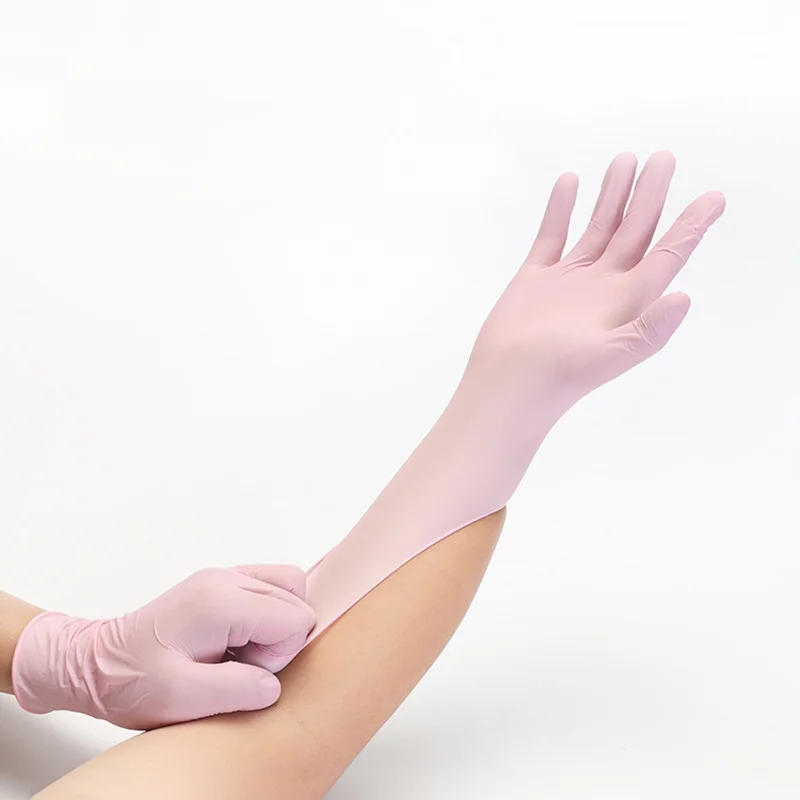 Description Picture 5 of item100PCS Pink Nitrile Disposable Gloves Latex Free Gloves Protective Powder Free Household Cleaning Kitchen Beauty Tattoo Gloves